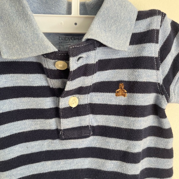 BABY GAP Boy Blue Polo Shorts Romper One Piece Striped With Bear SZ 3-6 months - Picture 3 of 6